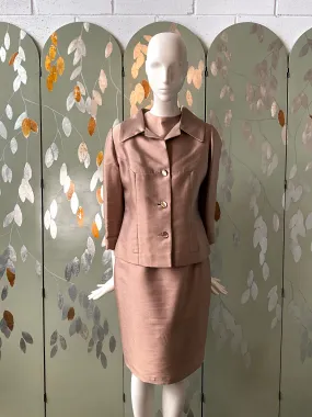 Vintage 1960s Beige Silk 3-PC Skirt Suit, Small