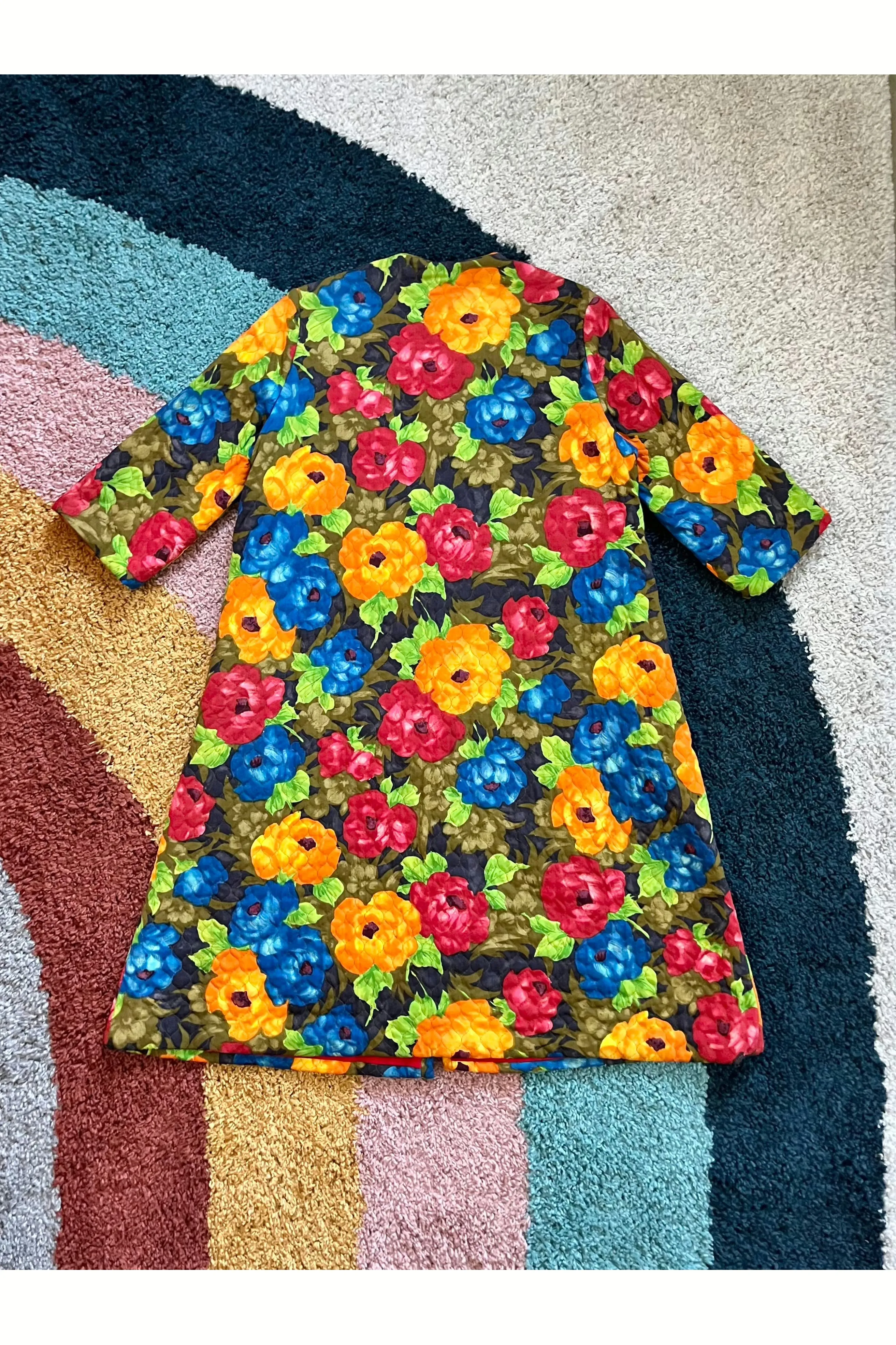 Vintage RARE 60s Bright Quilted Floral Coat