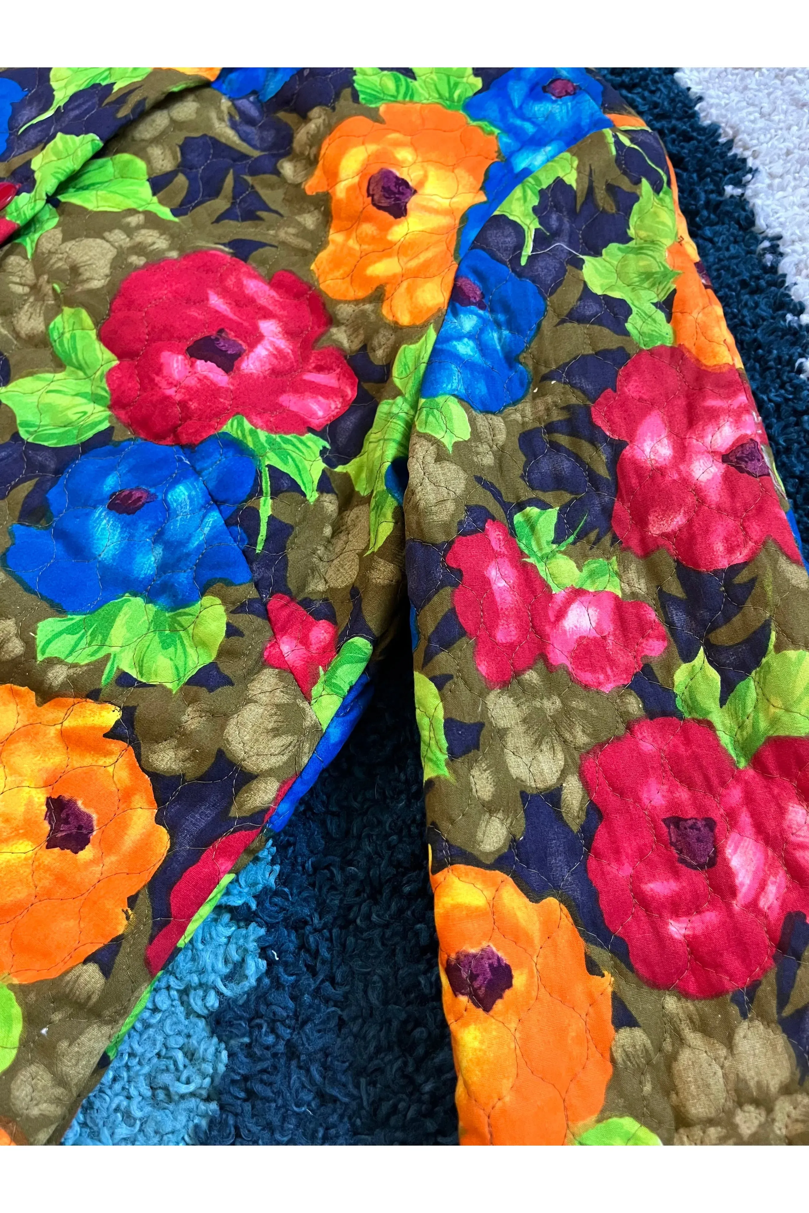 Vintage RARE 60s Bright Quilted Floral Coat