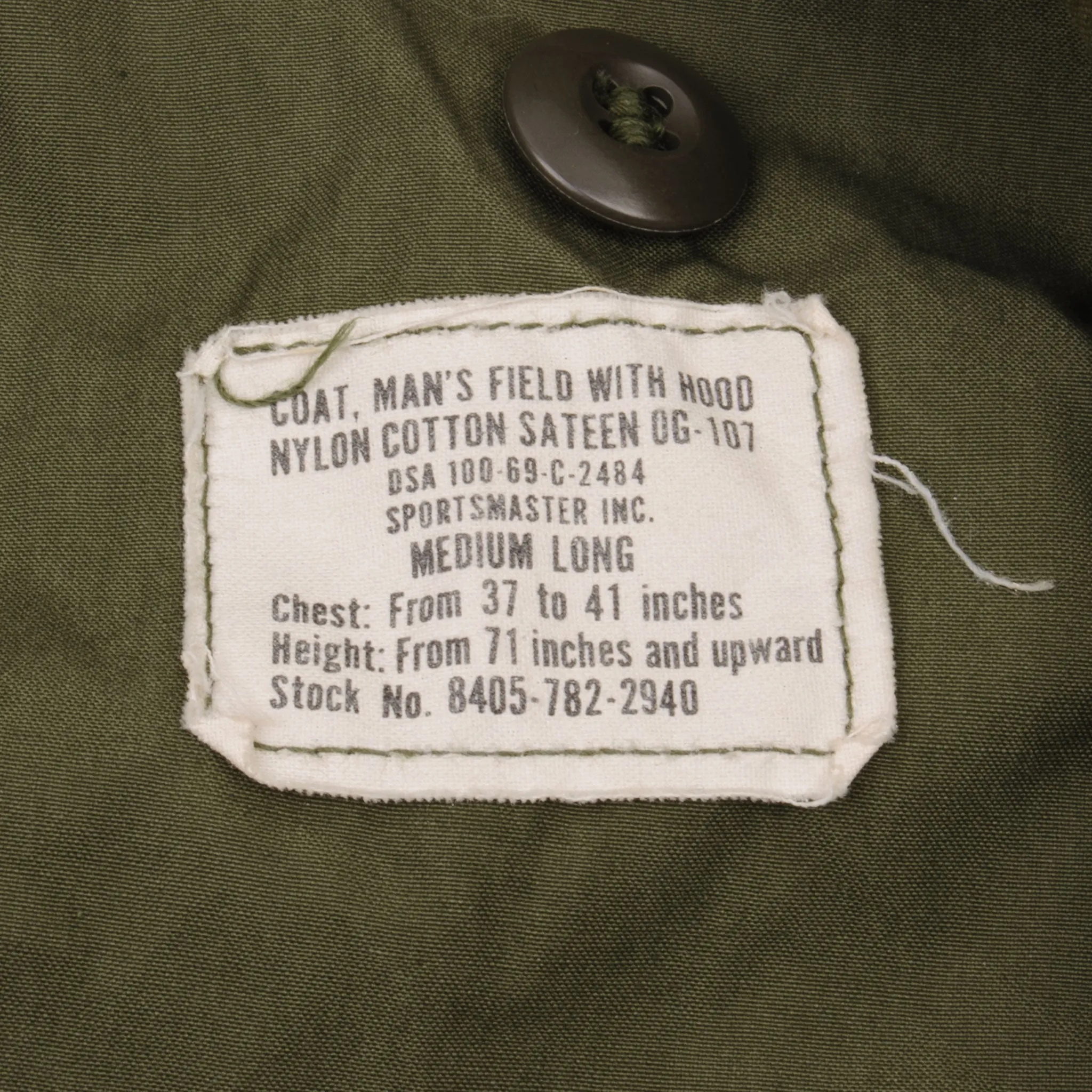 VINTAGE US ARMY M-1965 M65 FIELD JACKET 1969 VIETNAM WAR SIZE MEDIUM LONG