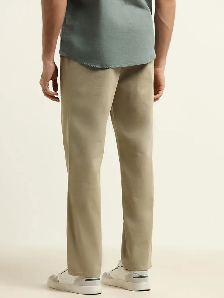 WES Casuals Beige Cotton Blend Relaxed Fit Chinos