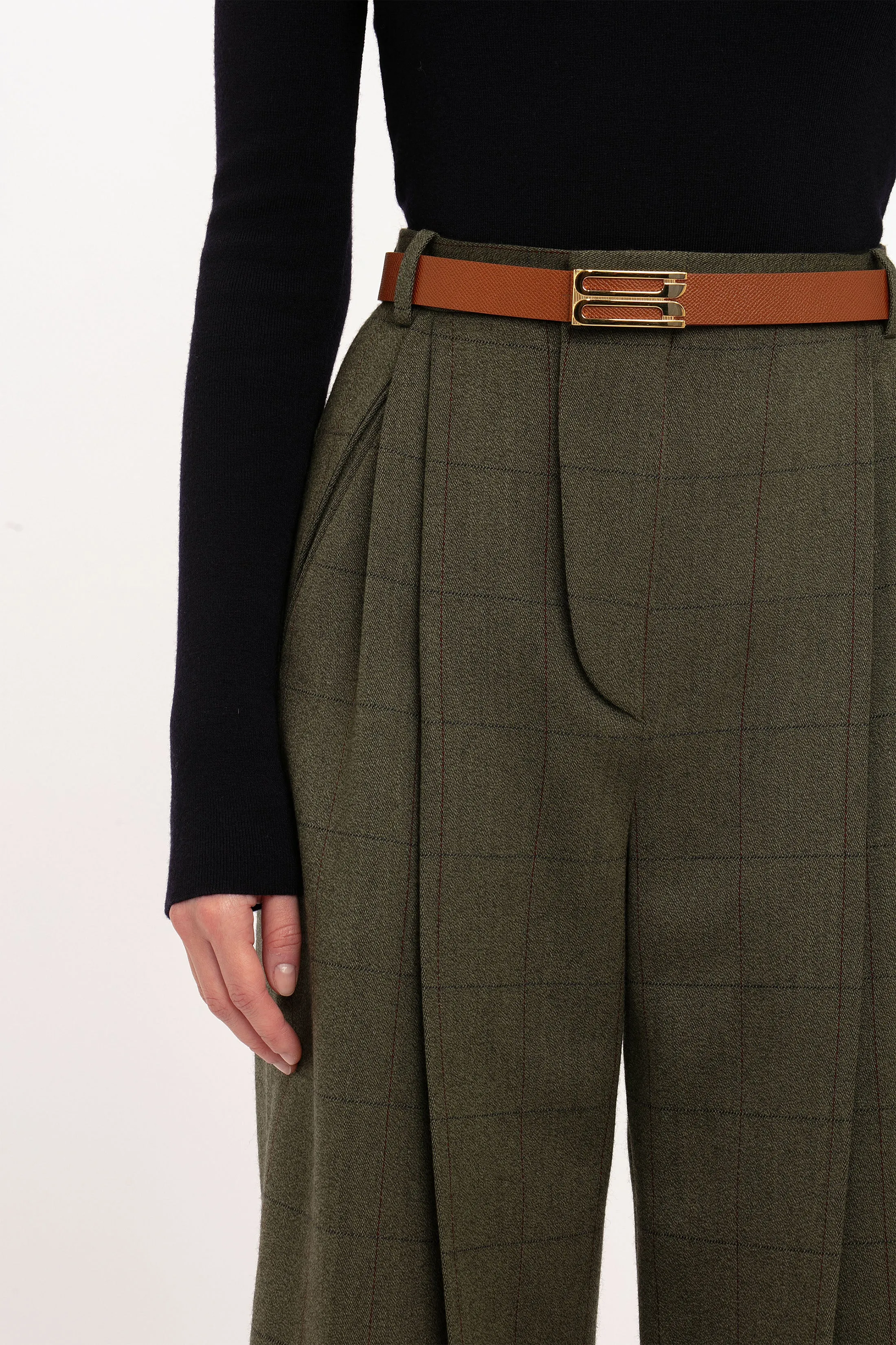 Wide Leg Trouser In Dark Fern Check