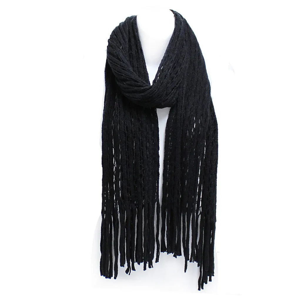 Winter Knit Tube Scarf with Fringe