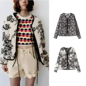 Winter Women Quilted Parka Jacket Fashion Floral Print Cotton Down Coats Lightweight Long Sleeve Warm Padded Outerwear Chaquetas