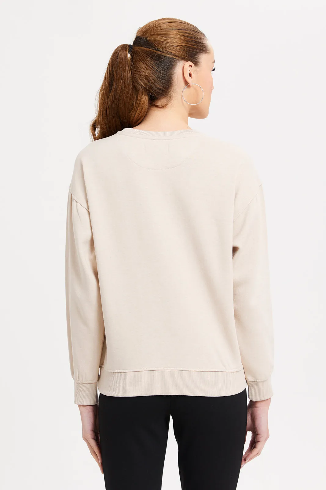 Woemen Beige Printed Sweatshirt