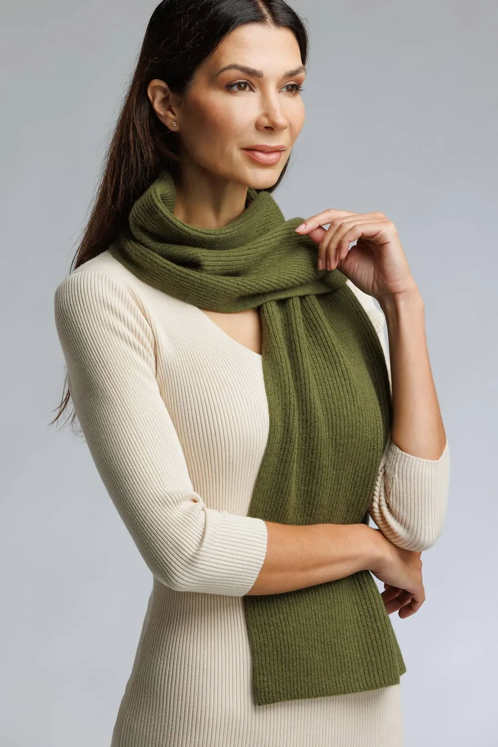 Women's 100% Pure Cashmere Ribbed Knit Scarf with Gift Box