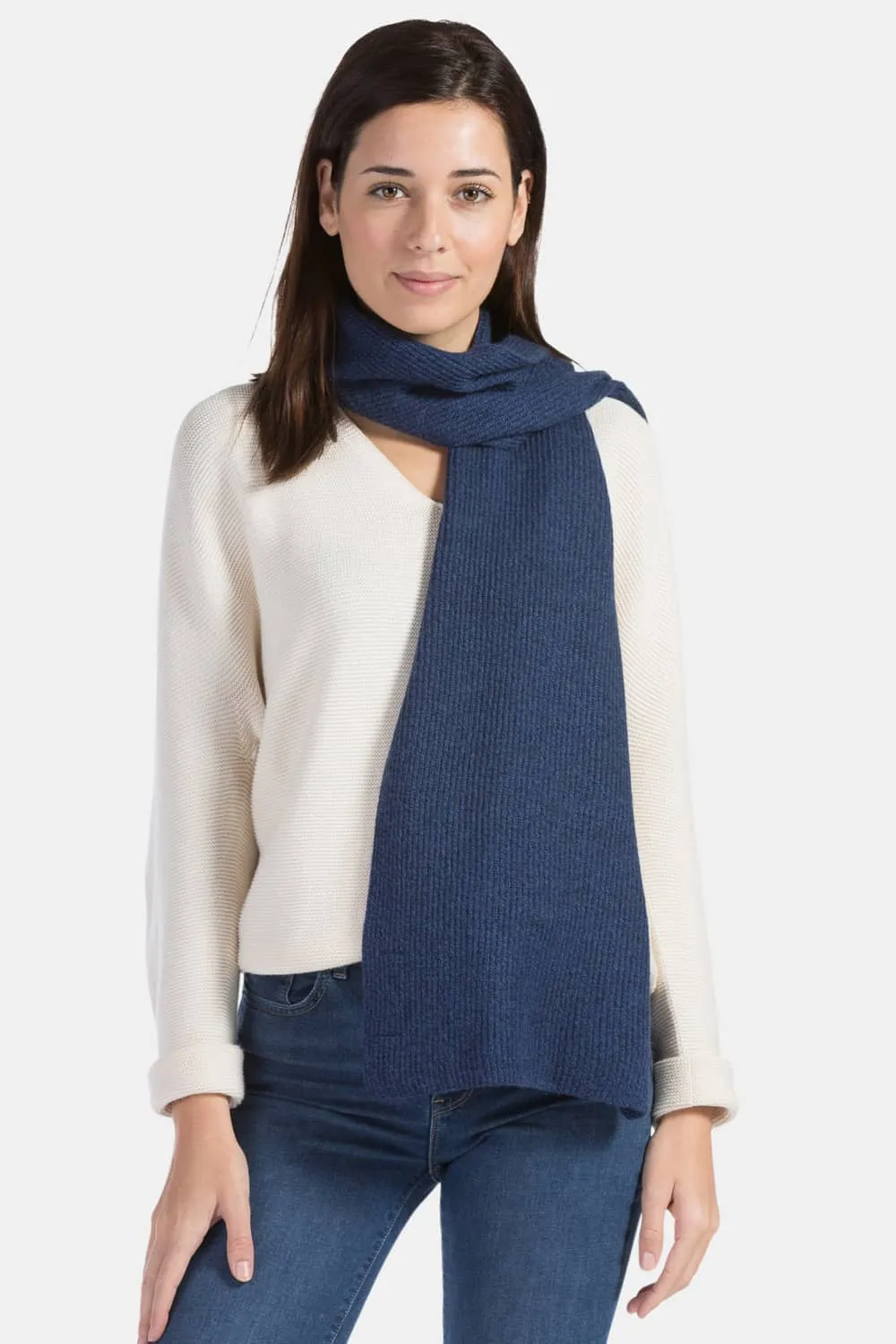 Women's 100% Pure Cashmere Ribbed Knit Scarf with Gift Box