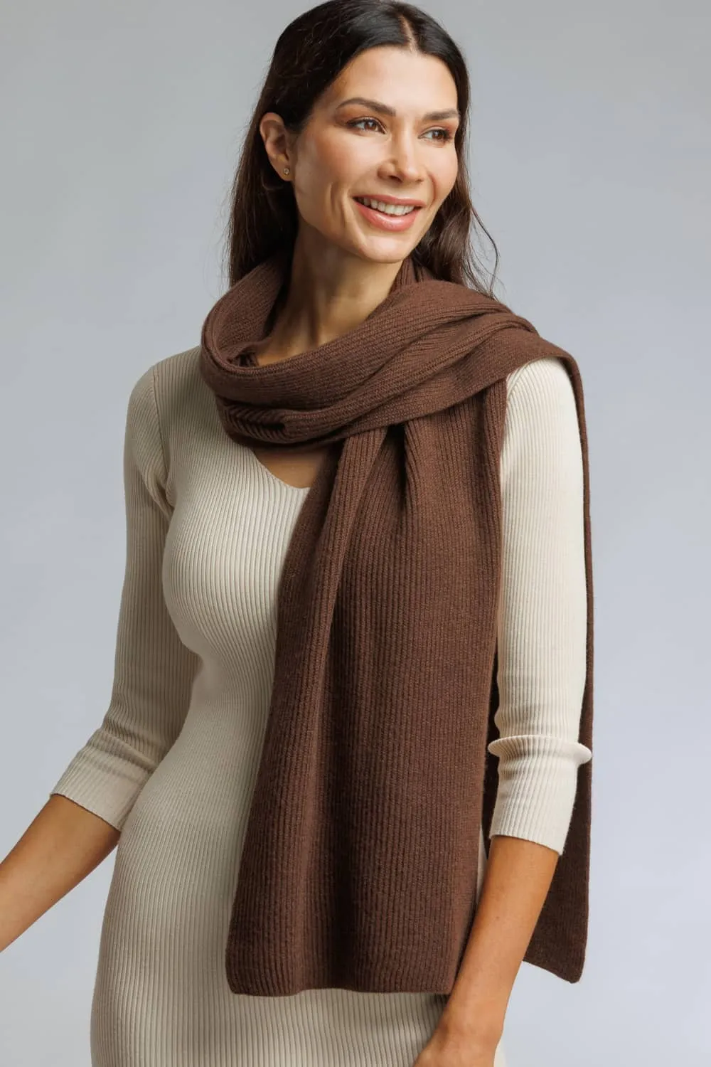 Women's 100% Pure Cashmere Ribbed Knit Scarf with Gift Box