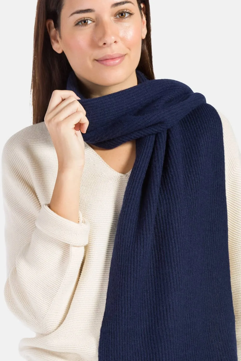 Women's 100% Pure Cashmere Ribbed Knit Scarf with Gift Box