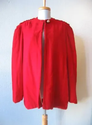 Women's 40s Jacket Red Velvet Dress Coat Vintage Embellished Medium VFG