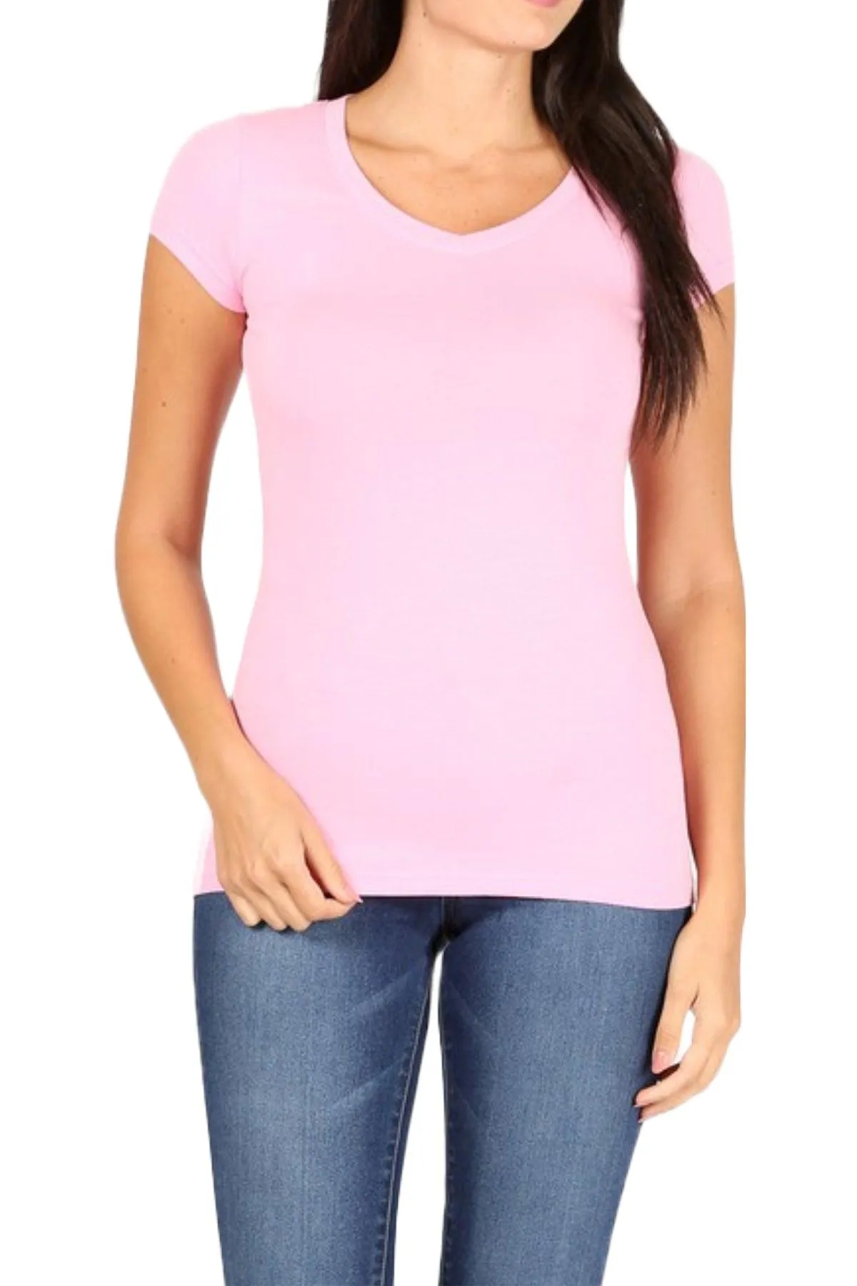 Women's Basic Short Sleeve V Neck T-Shirt Top