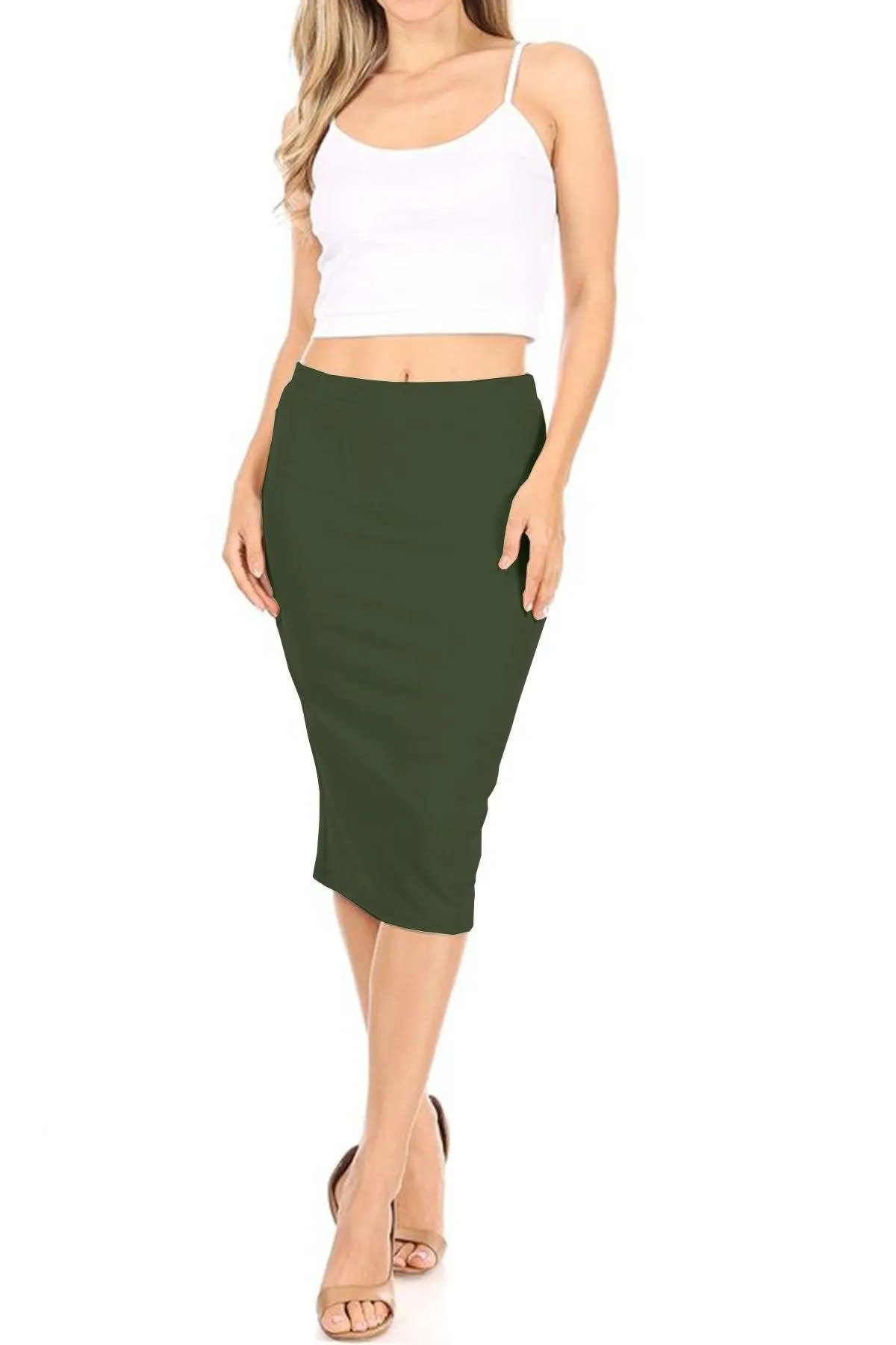 Women's Casual High Waist Slim Pull On Bodycon Pencil Solid Midi Skirt (Pack of 2)