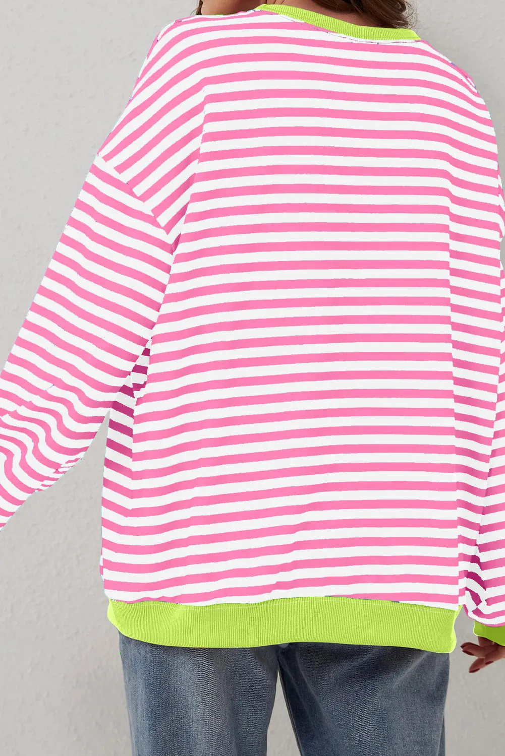 Women's Classic Striped Oversized Crew Neck Sweatshirt