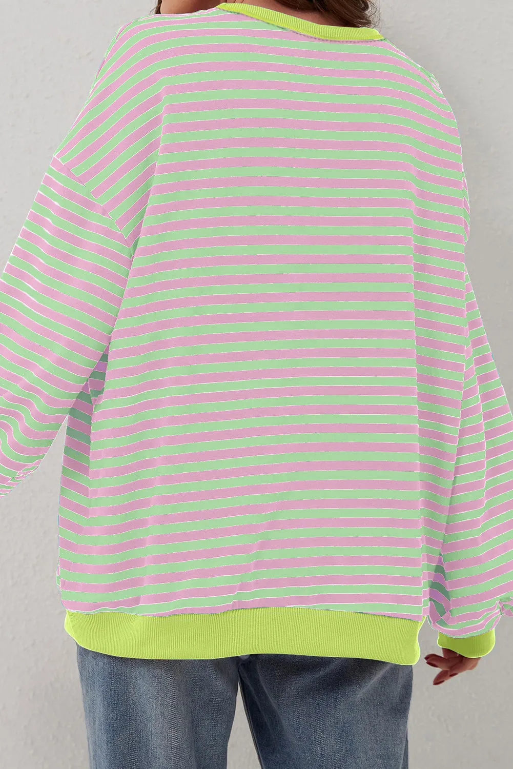 Women's Classic Striped Oversized Crew Neck Sweatshirt