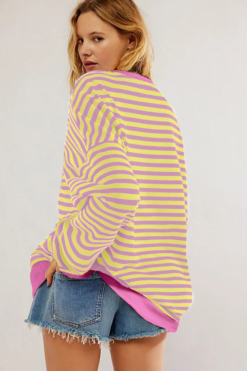 Women's Classic Striped Oversized Crew Neck Sweatshirt