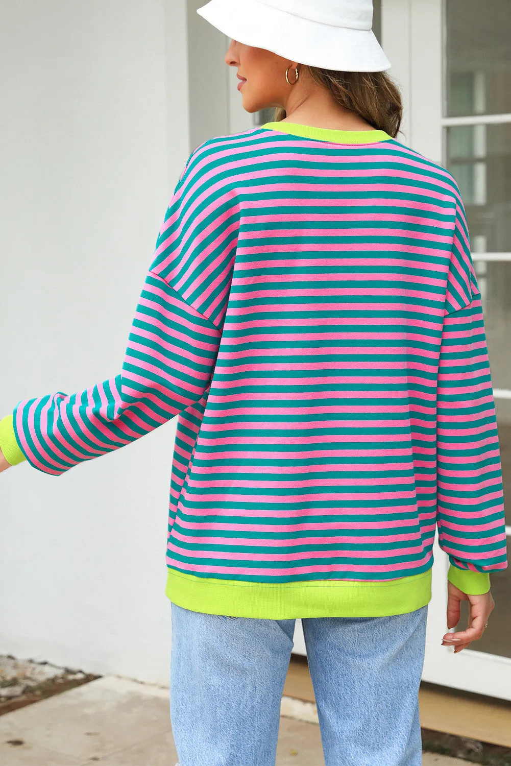 Women's Classic Striped Oversized Crew Neck Sweatshirt