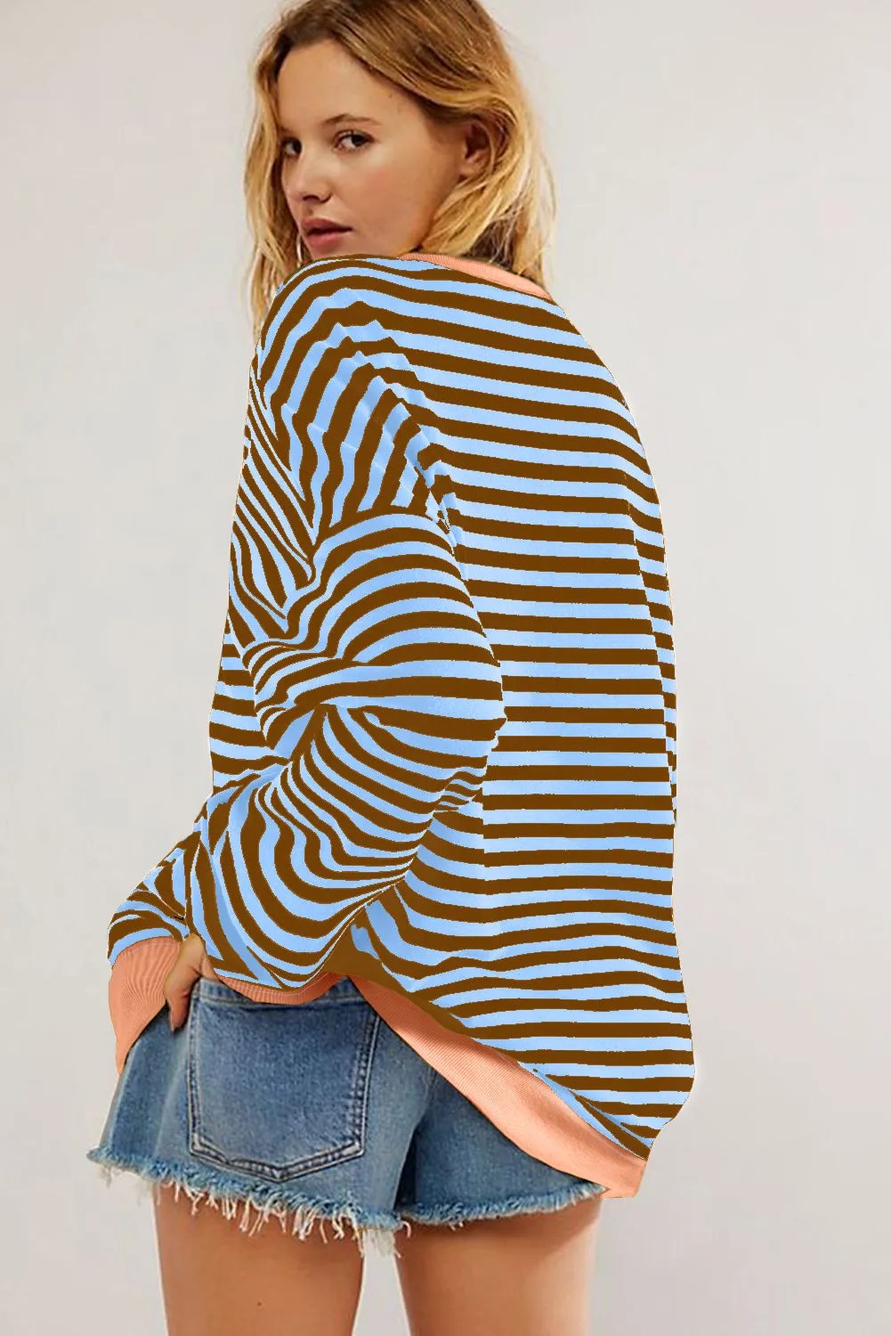 Women's Classic Striped Oversized Crew Neck Sweatshirt