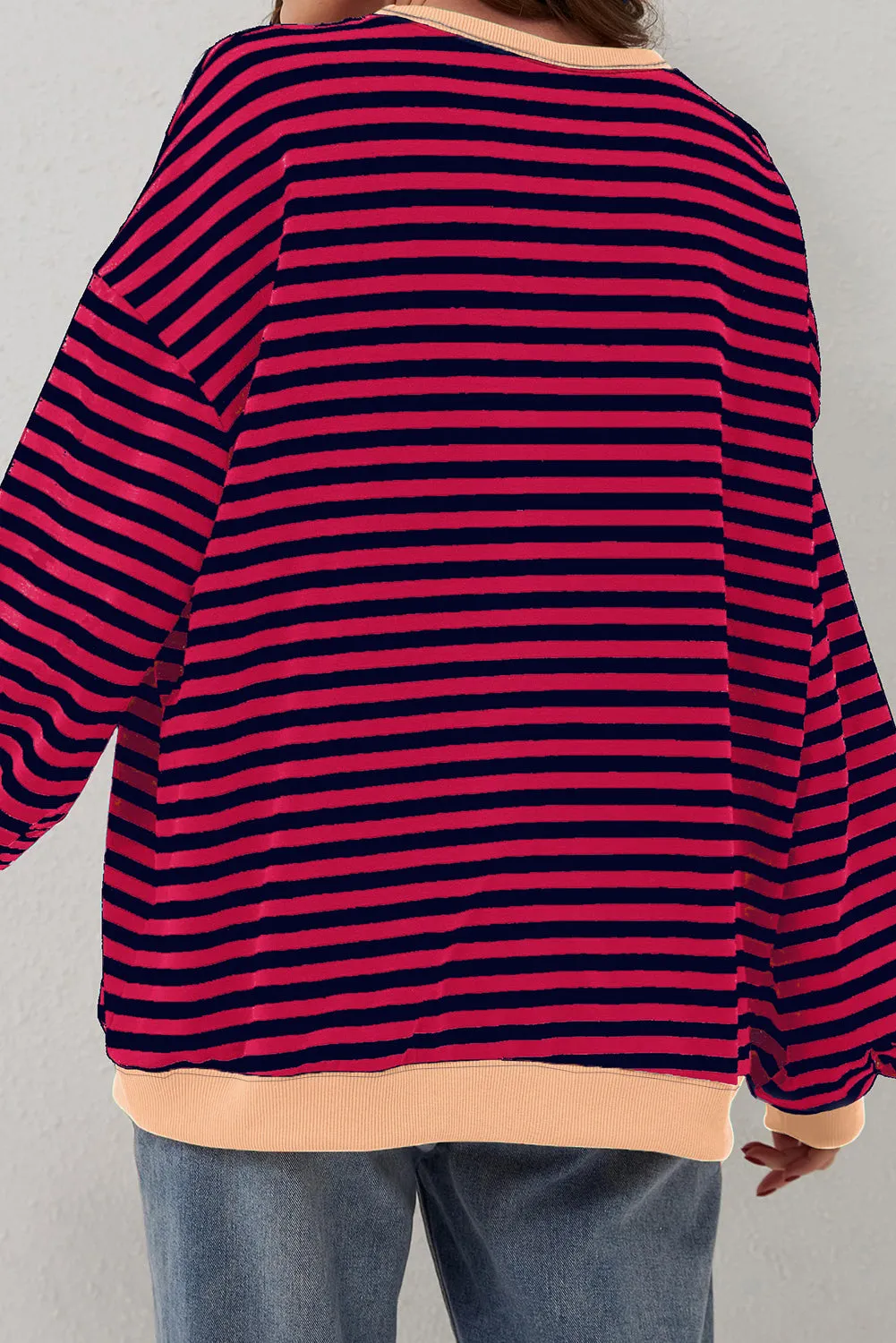 Women's Classic Striped Oversized Crew Neck Sweatshirt