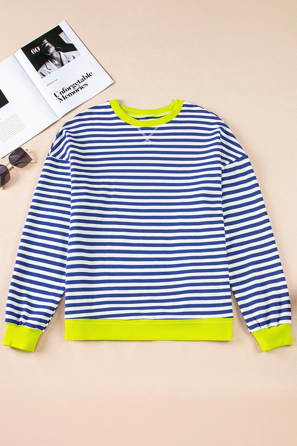 Women's Classic Striped Oversized Crew Neck Sweatshirt