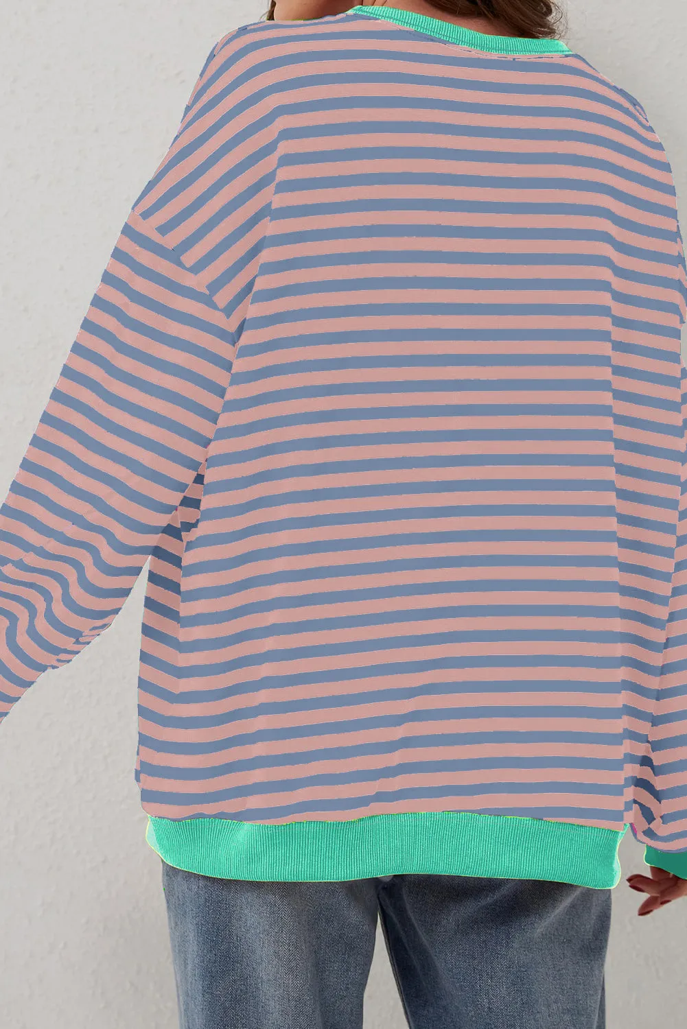 Women's Classic Striped Oversized Crew Neck Sweatshirt