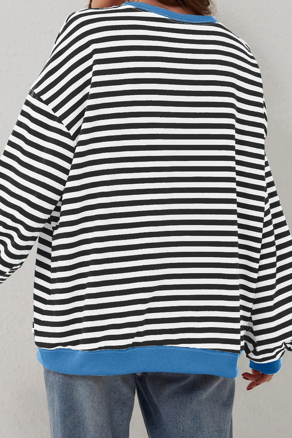 Women's Classic Striped Oversized Crew Neck Sweatshirt