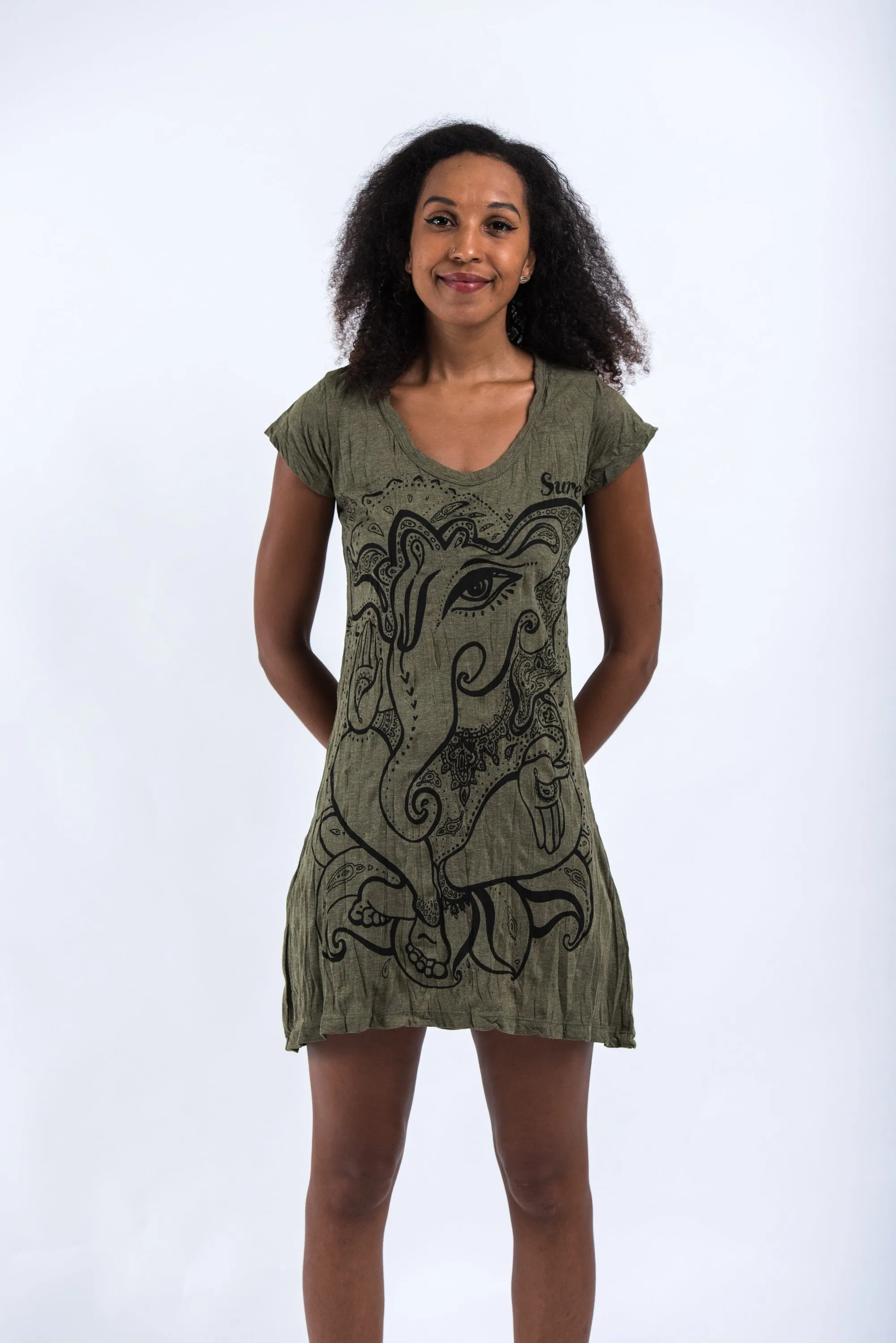 Womens Cute Ganesh Dress in Green