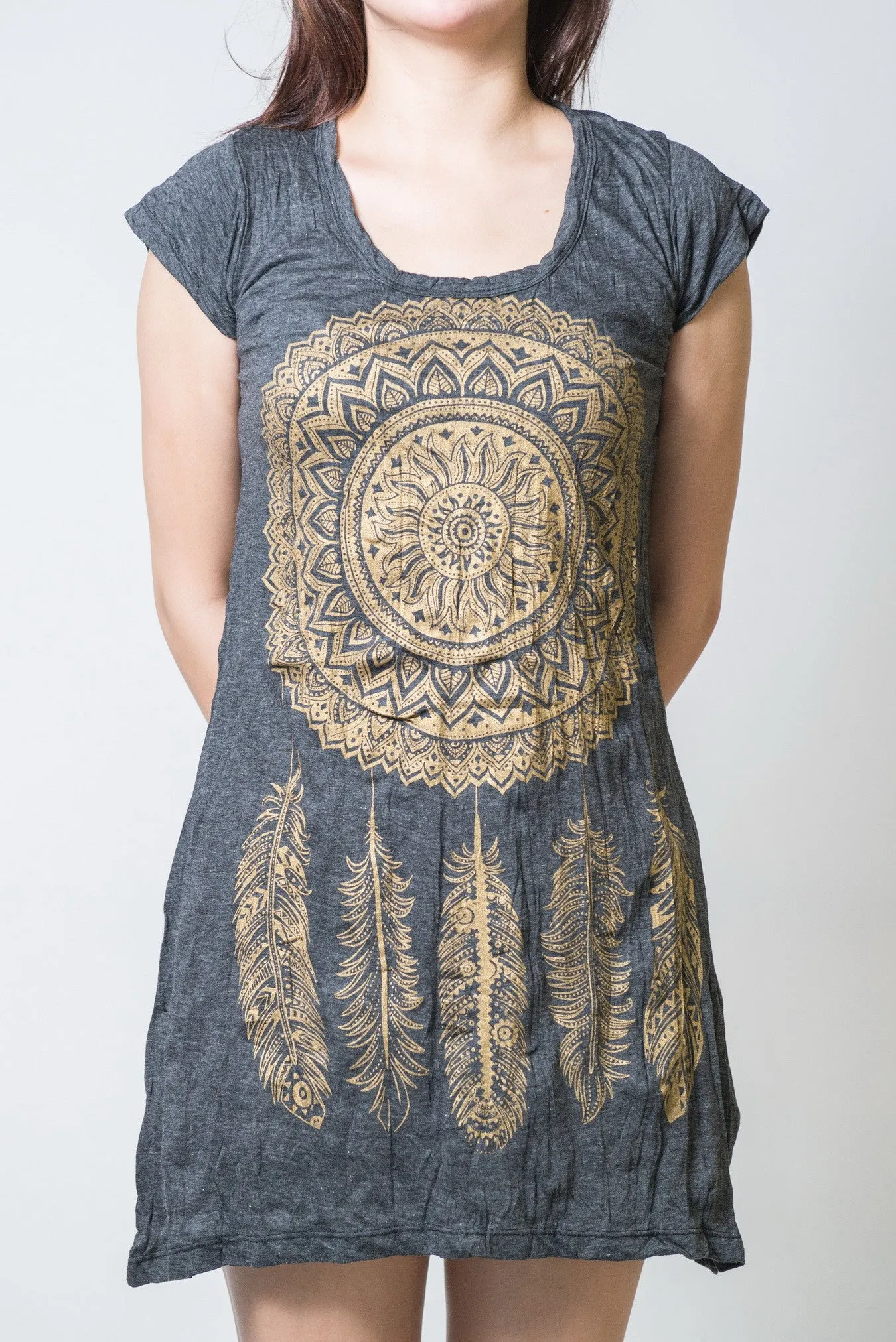 Womens Dreamcatcher Dress in Gold on Black