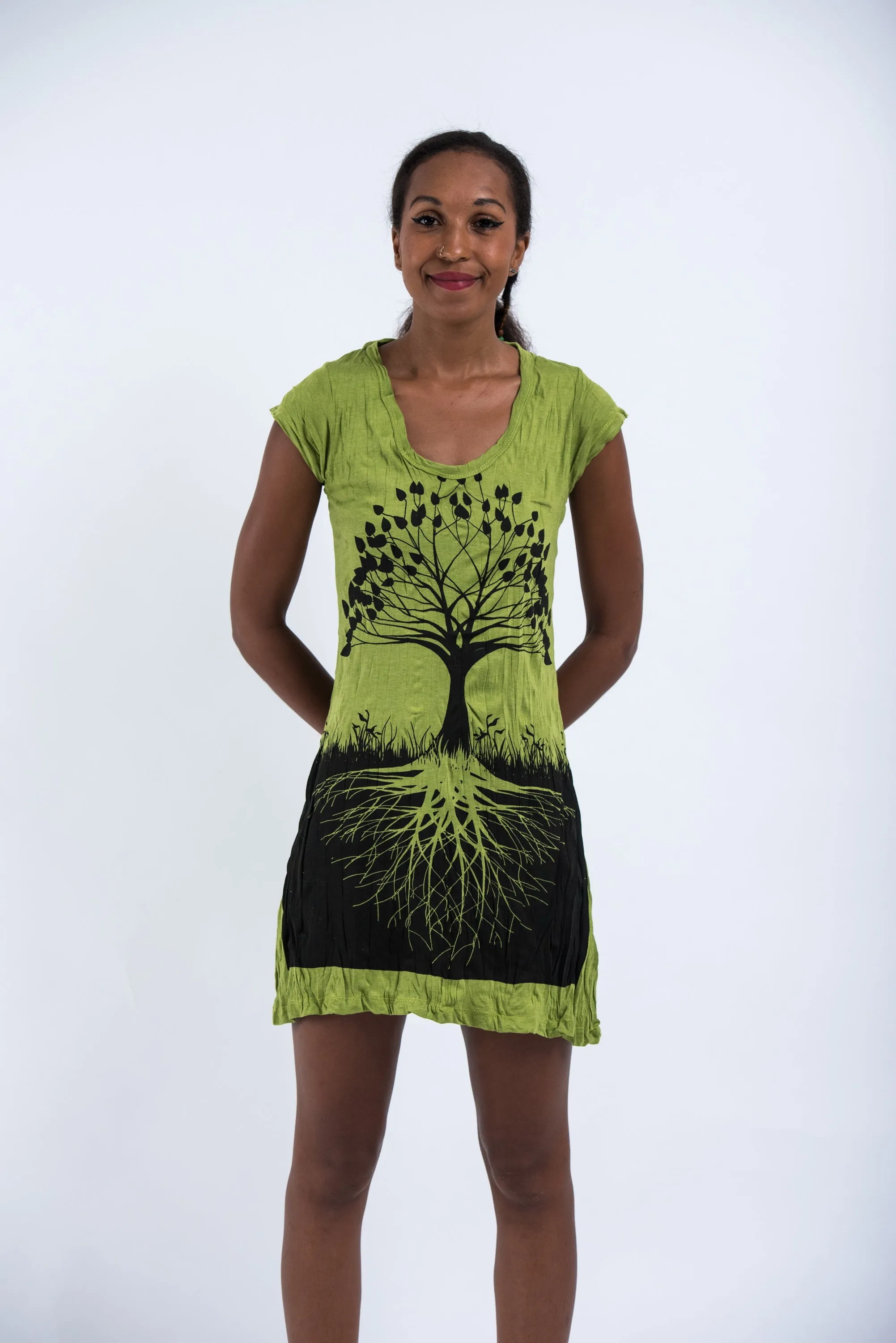 Womens Tree of Life Dress in Lime