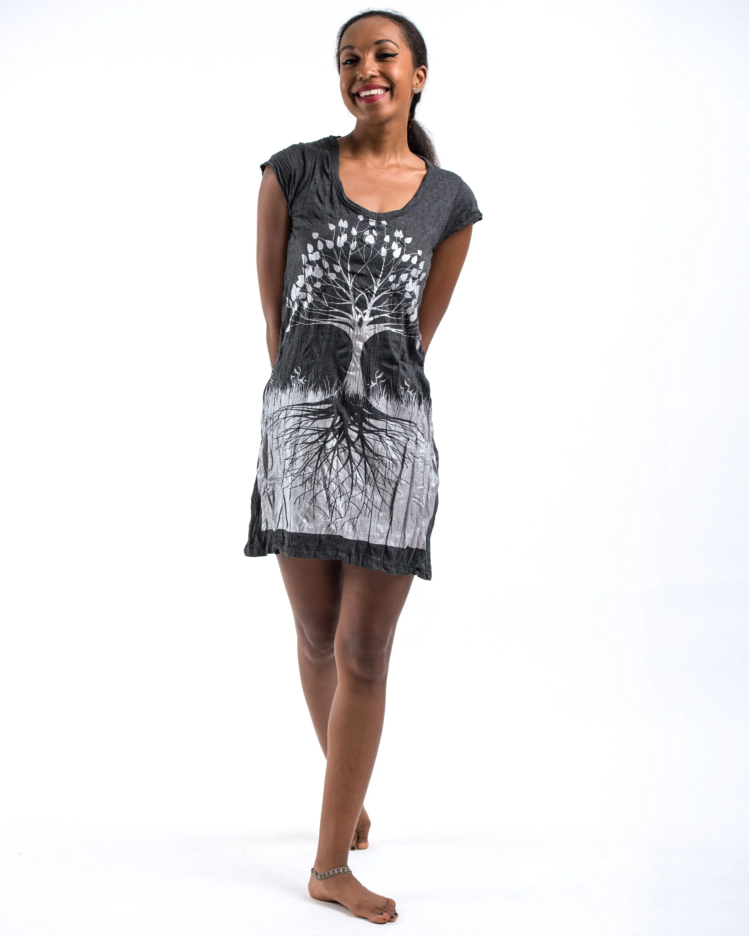 Womens Tree of Life Dress in Silver on Black