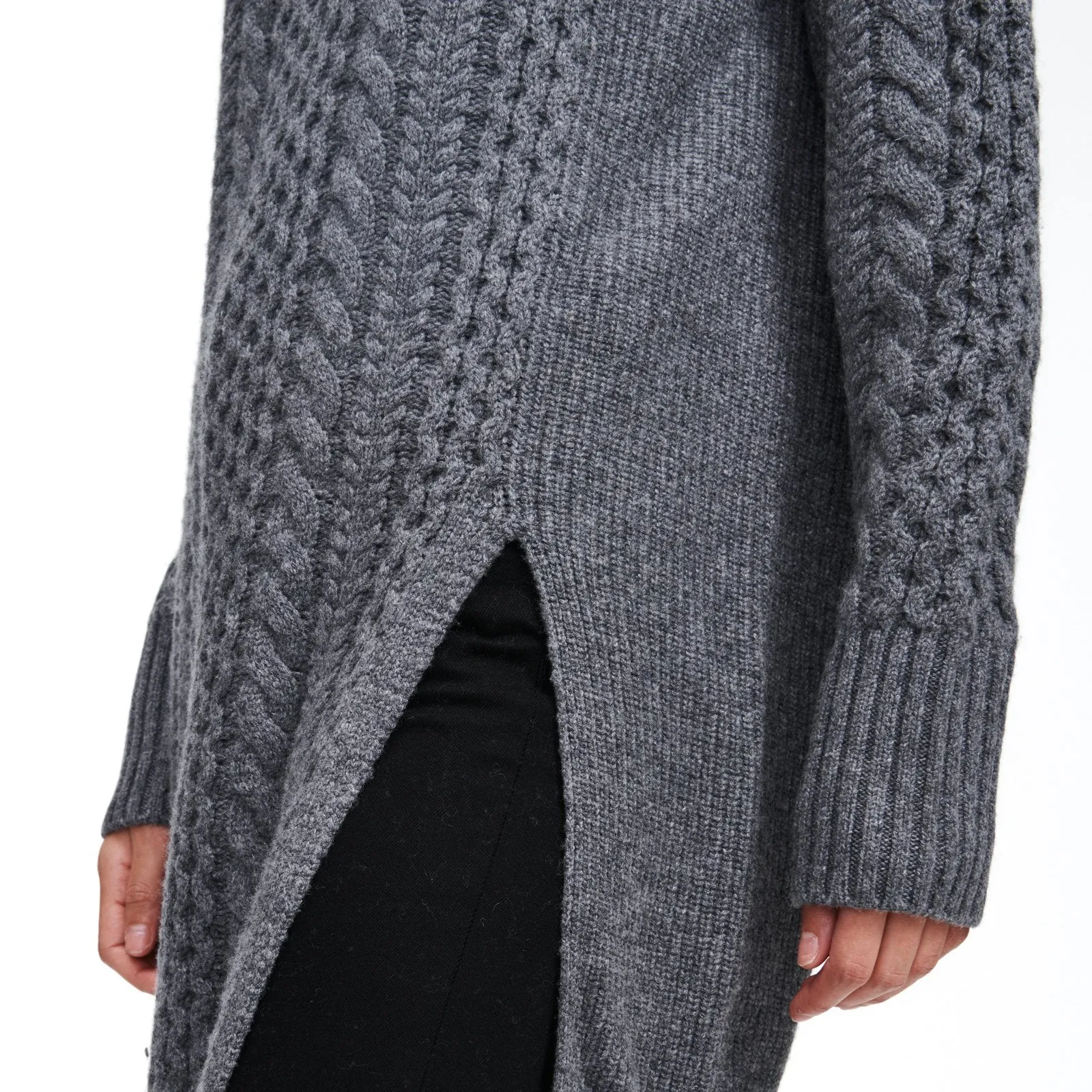 Wool Cashmere Cable Knit Turtleneck Tunic