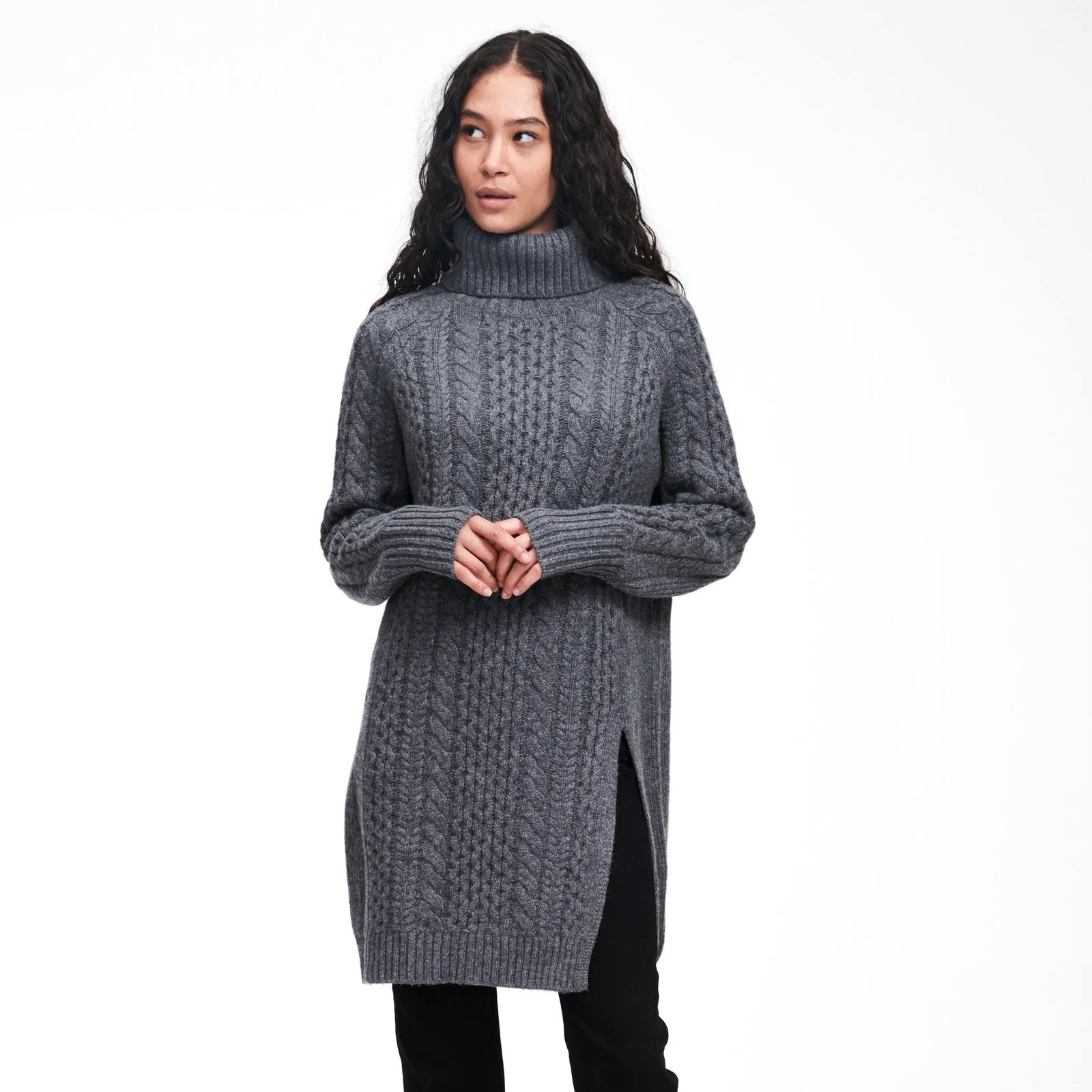 Wool Cashmere Cable Knit Turtleneck Tunic