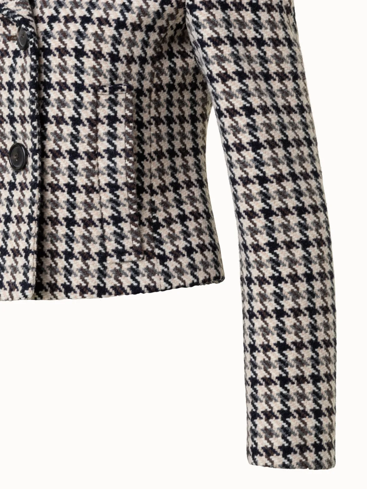 Wool Short Jacket with Houndstooth Pattern