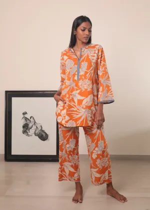 Yashoda Tunic Set - Orange Kodi Flowers