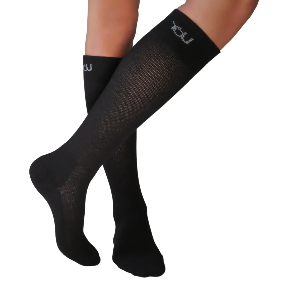 YoU® Black Merino Wool CUSHION Knee High • Travel & Sport 15-20 mmHg Compression