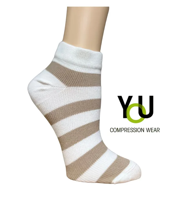 YoU Compression® Natural Bamboo & Coffee Stripe • Ankle Socks 20-30 mmHg